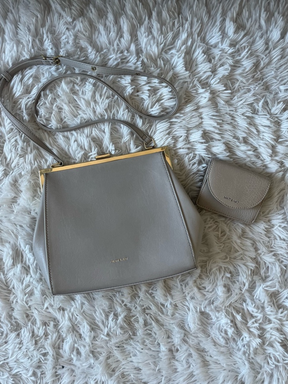 Matt & Nat Taupe Gray Structured Crossbody with matching Wallet/Coin Pouch